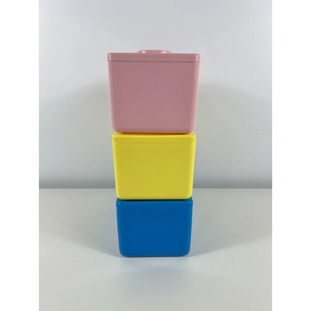 Vtg Chubs Stackables 3 Building Blocks Canister Baby Wipe Containers (Empty)